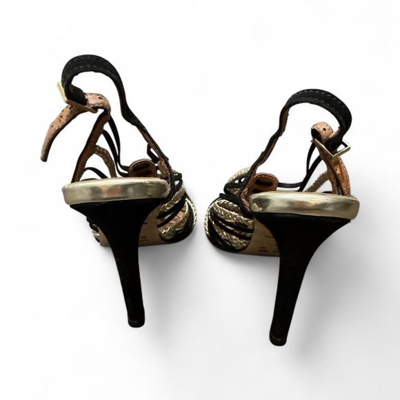 Cassia Black Gold Strappy Heels Size 4 Formal Wedding Stiletto - Picture 3 of 10